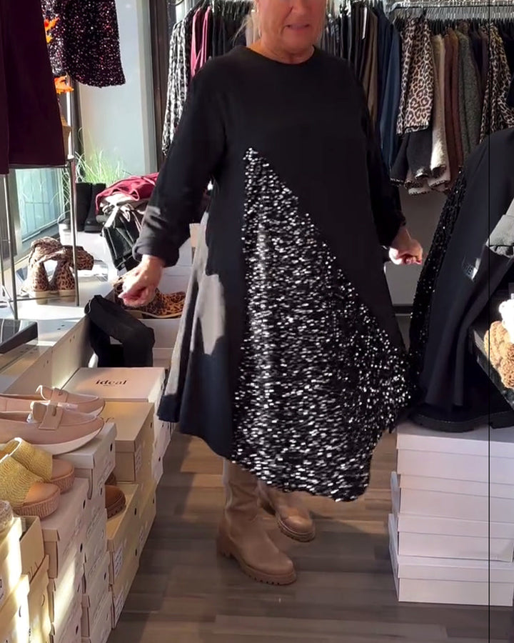 Sequin Panel Round Neck Dress