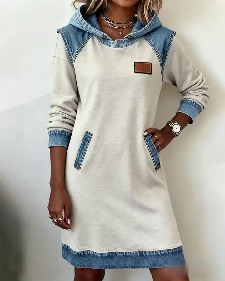 Hooded Dress with Contrasting Panels