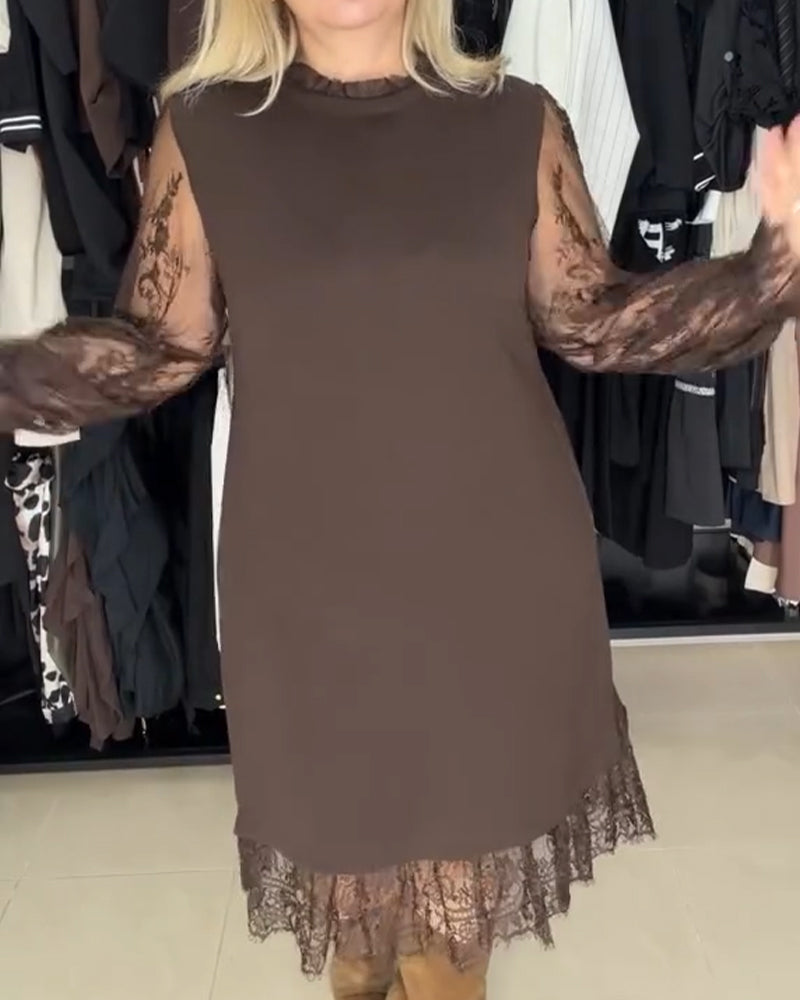 Elegant Patchwork Lace Dress Long Sleeves