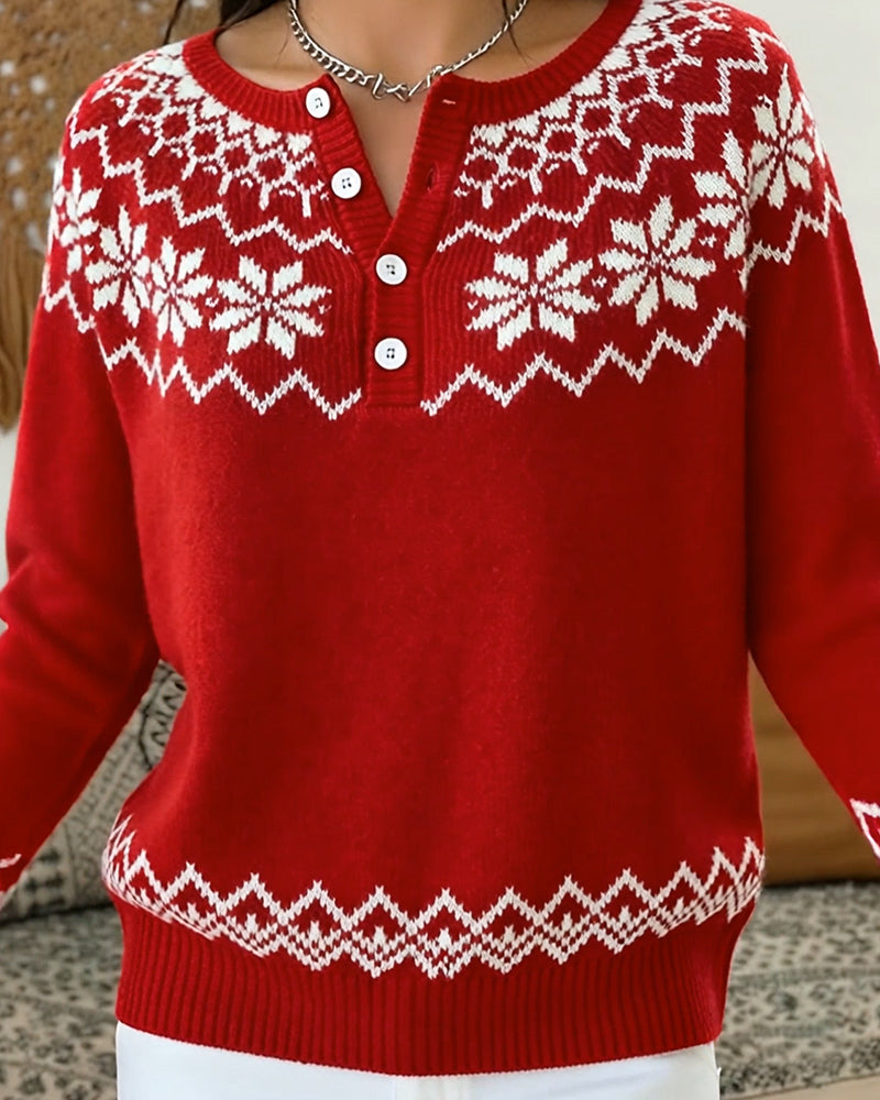 Snowflake Jacquard Sweater Demi-Open