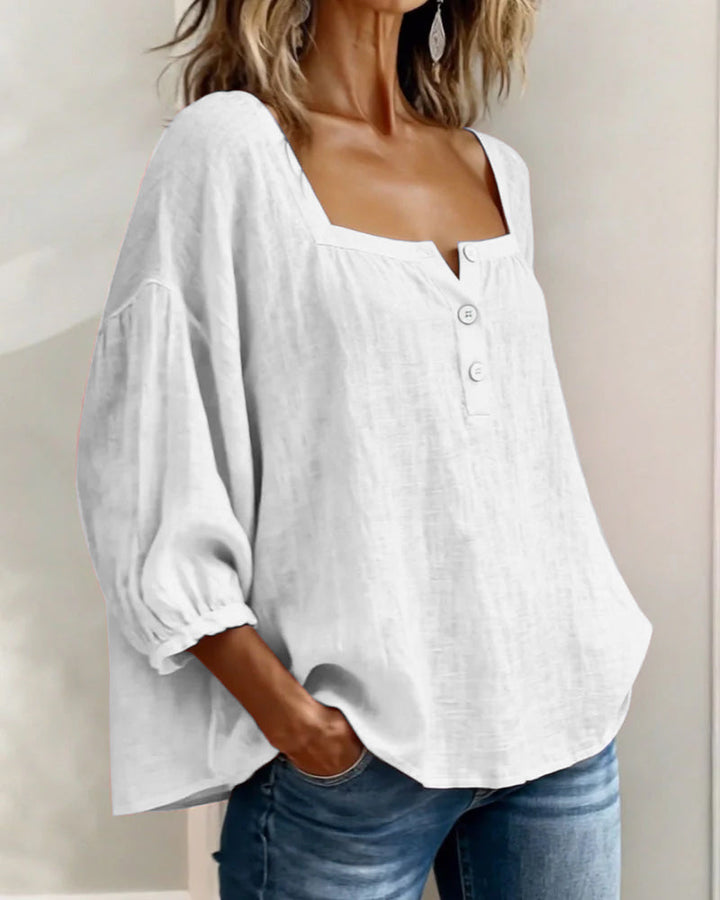 Simple Square Collar Long Sleeve Shirt