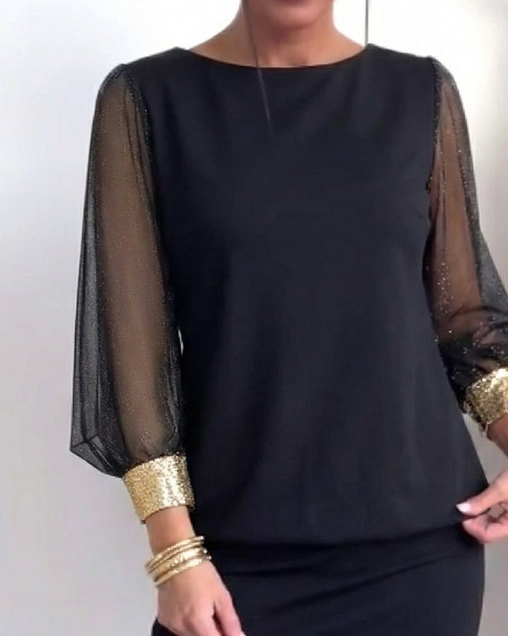 Contrast Color Tulle Dress with Long Sleeves