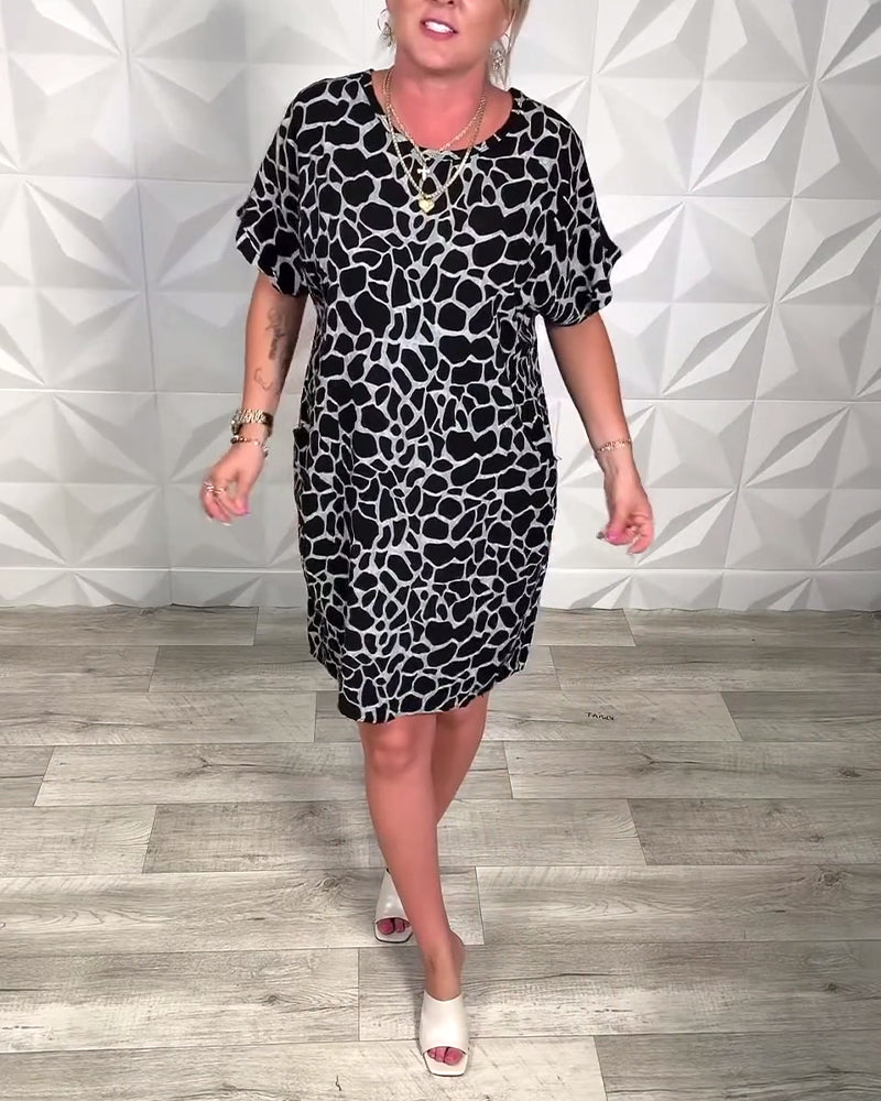 Casual Printed Dress with Round Neck