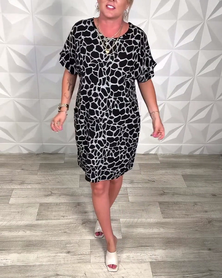 Casual Printed Dress with Round Neck