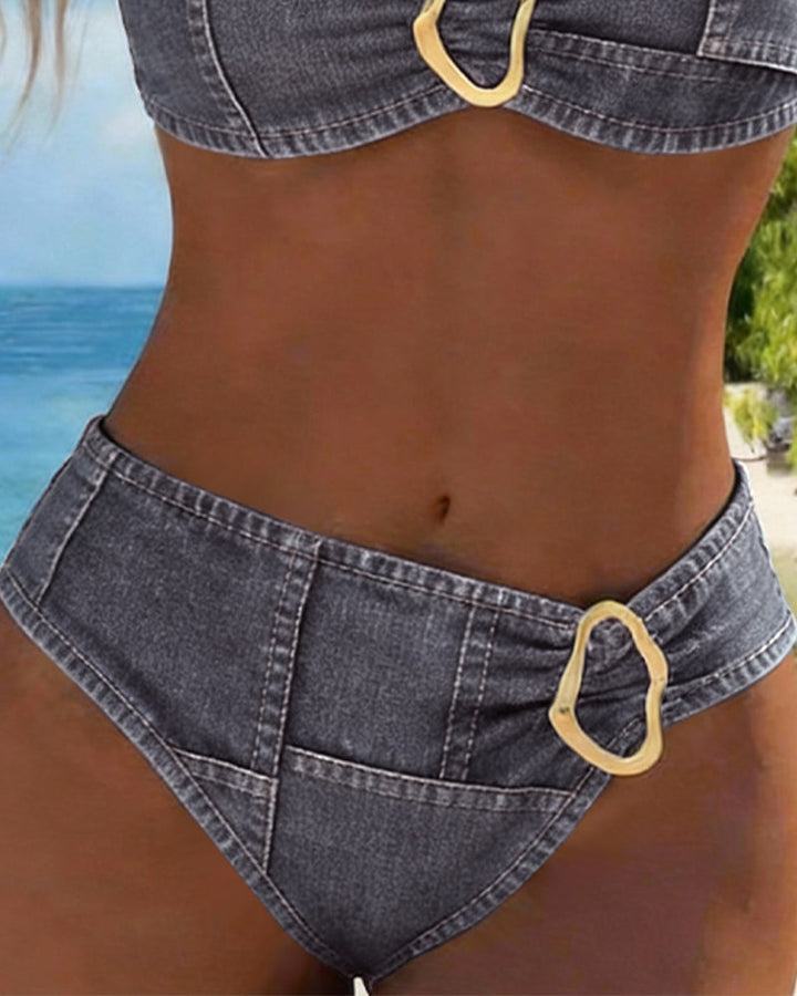 Metal Buckle Suspender Bikini Two Piece