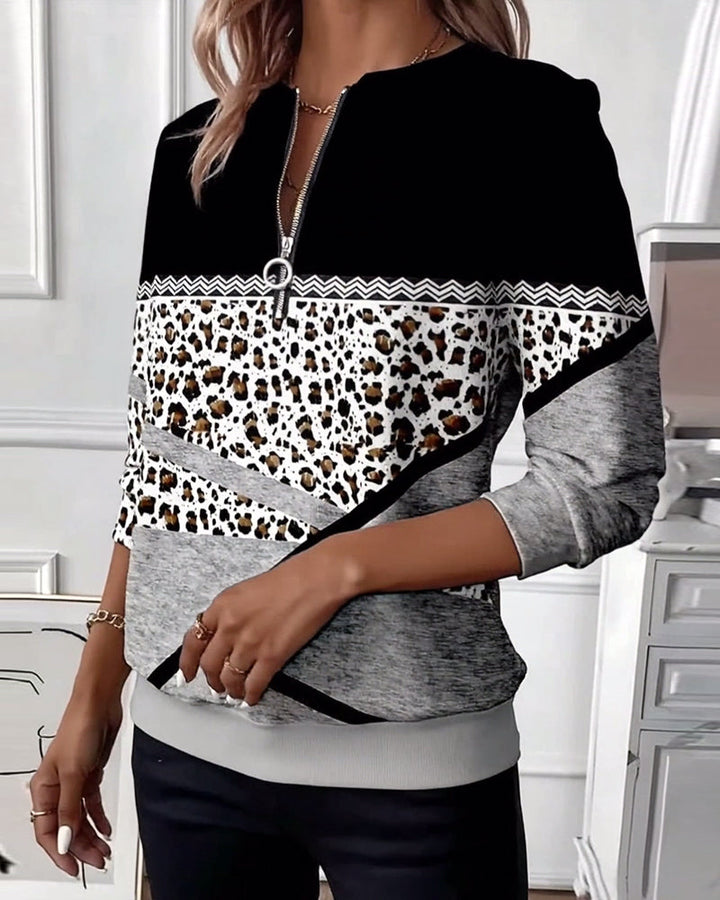 Printed Zip Collar Sweatshirt