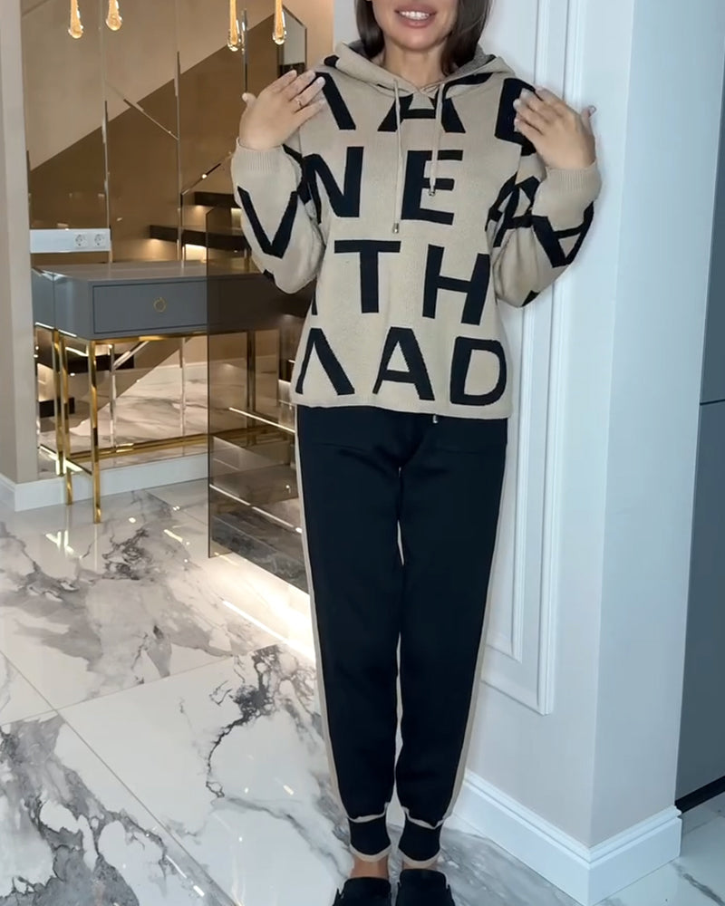 Two-Piece Hooded Set with Letter Print