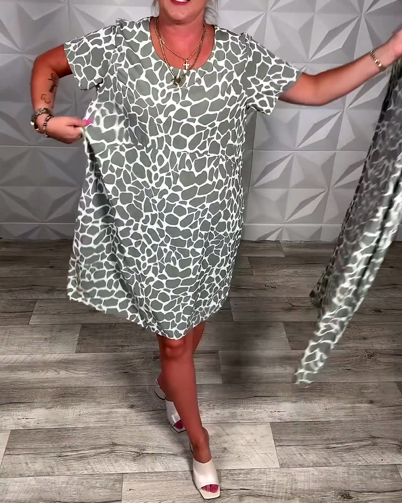 Casual Printed Dress with Round Neck