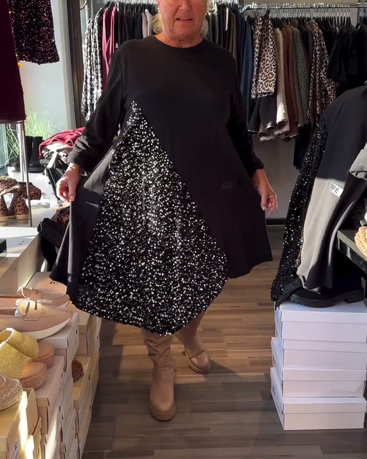 Sequin Panel Round Neck Dress