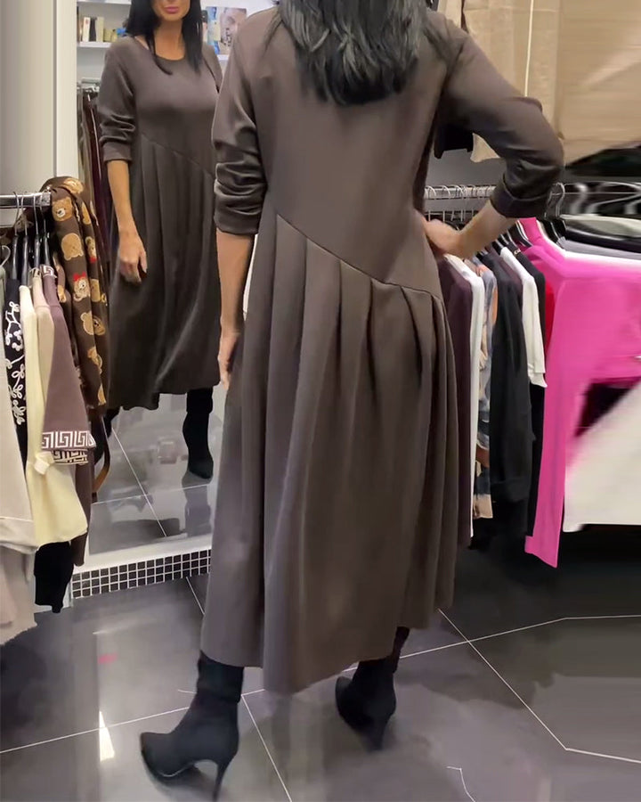 Casual Solid Color Round Neck Dress