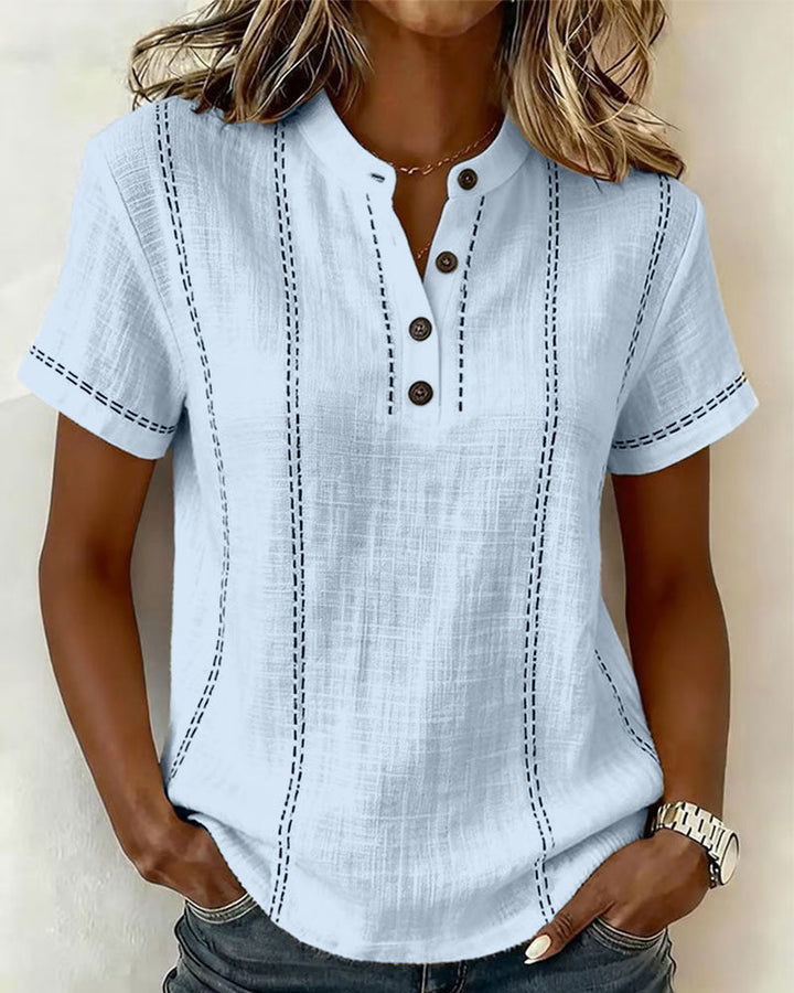 Casual Button V-Neck T-Shirt