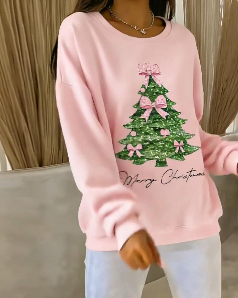 Christmas Printed Long Sleeve Crew Neck Sweatshirt