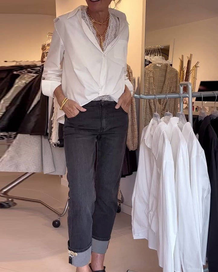 Shirt and Lace Lingerie Set with Long Sleeves