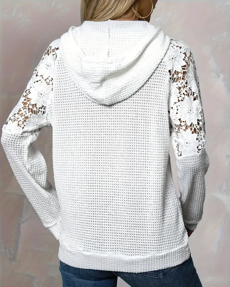 Hoodie V-Neck Long Sleeves Lace Casual