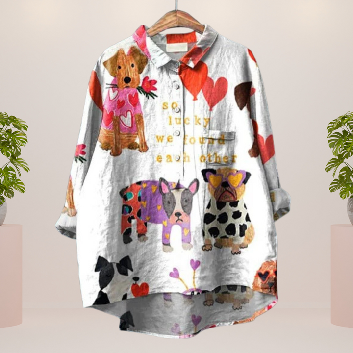 Freya™ | Playful shirt with dog motif and button closure