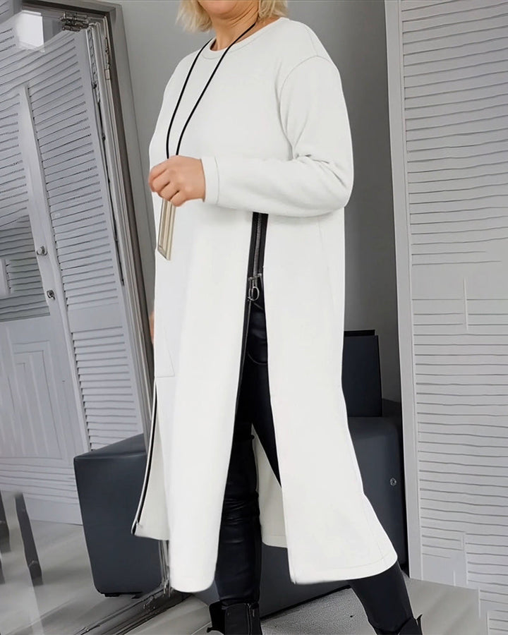 Elegant Dress with Large Pocket and Zipper Design