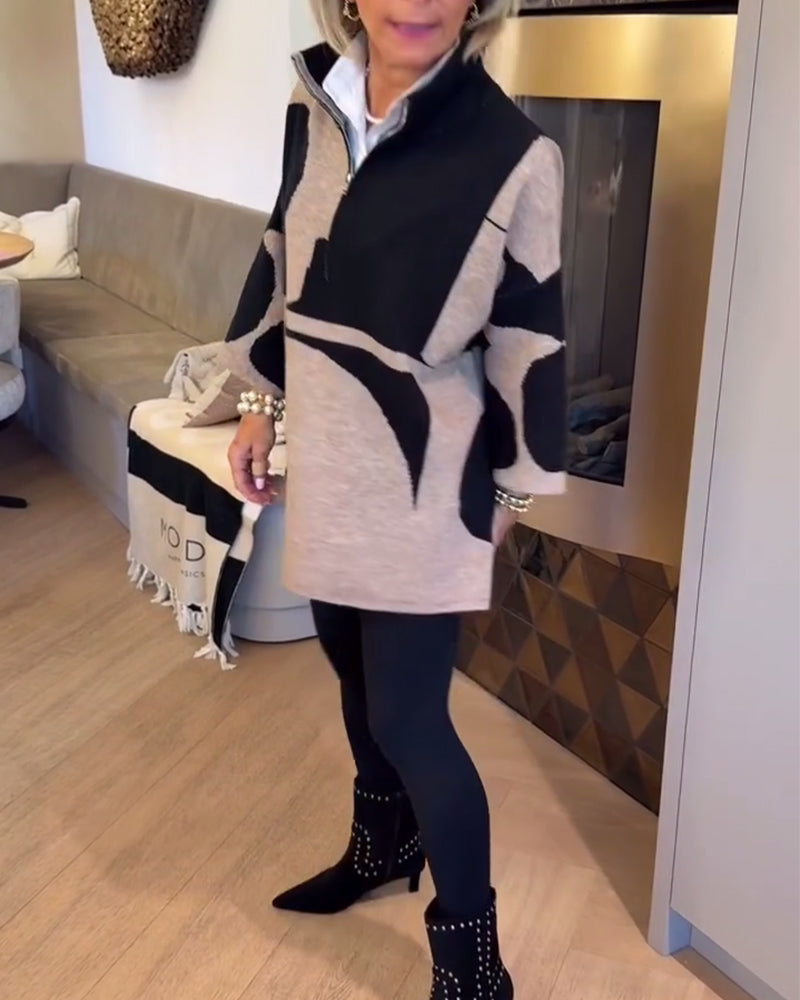 Half-Zip Sweater with High Collar Trendy