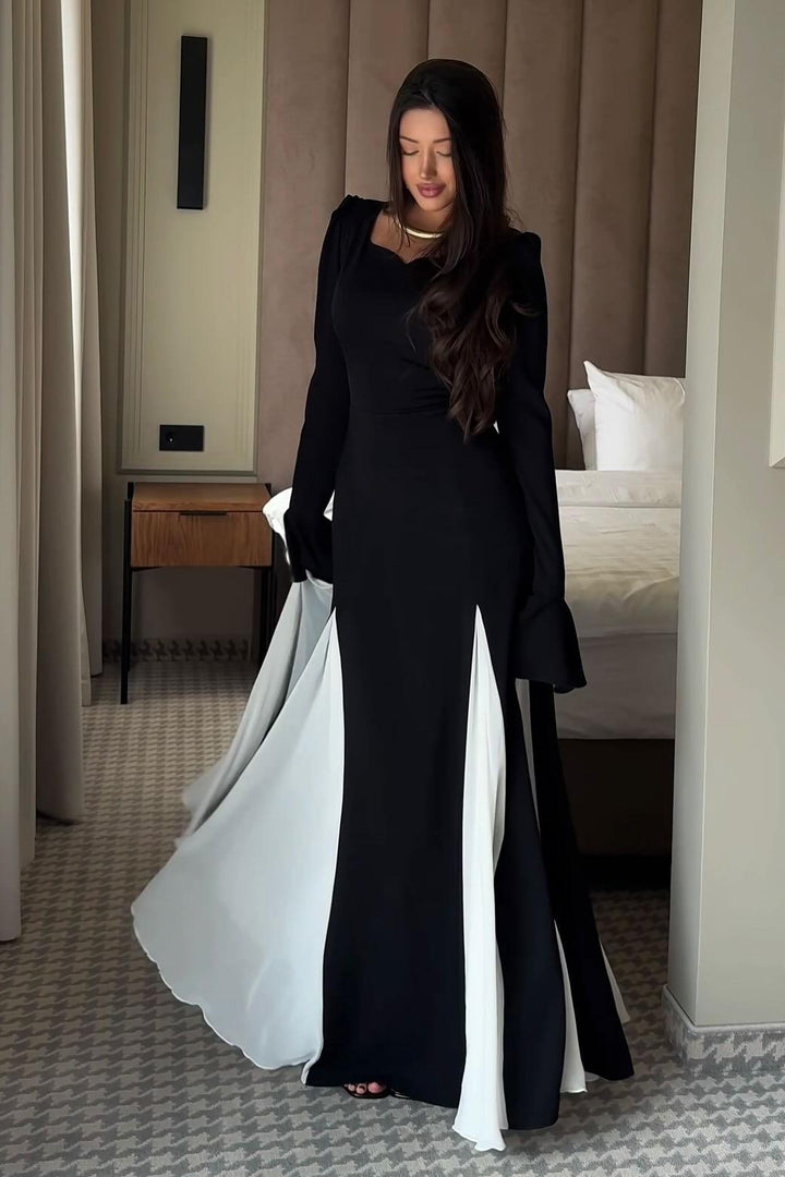 Contrast Flared Sleeves Maxi Dress