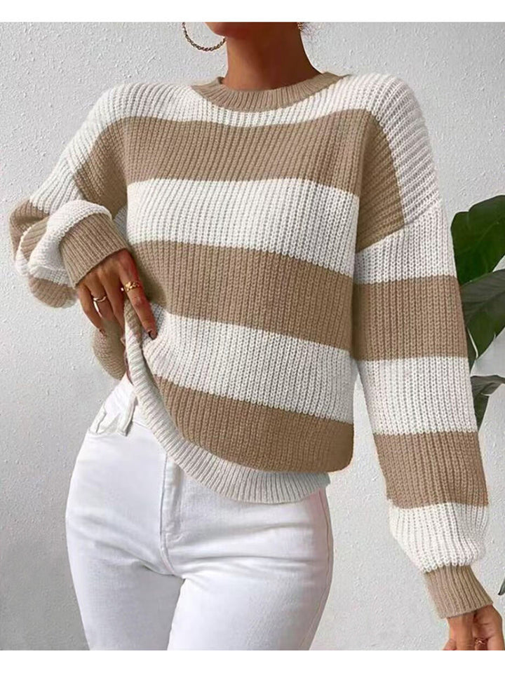 Women's Striped Long Sleeve Crew Neck Sweater