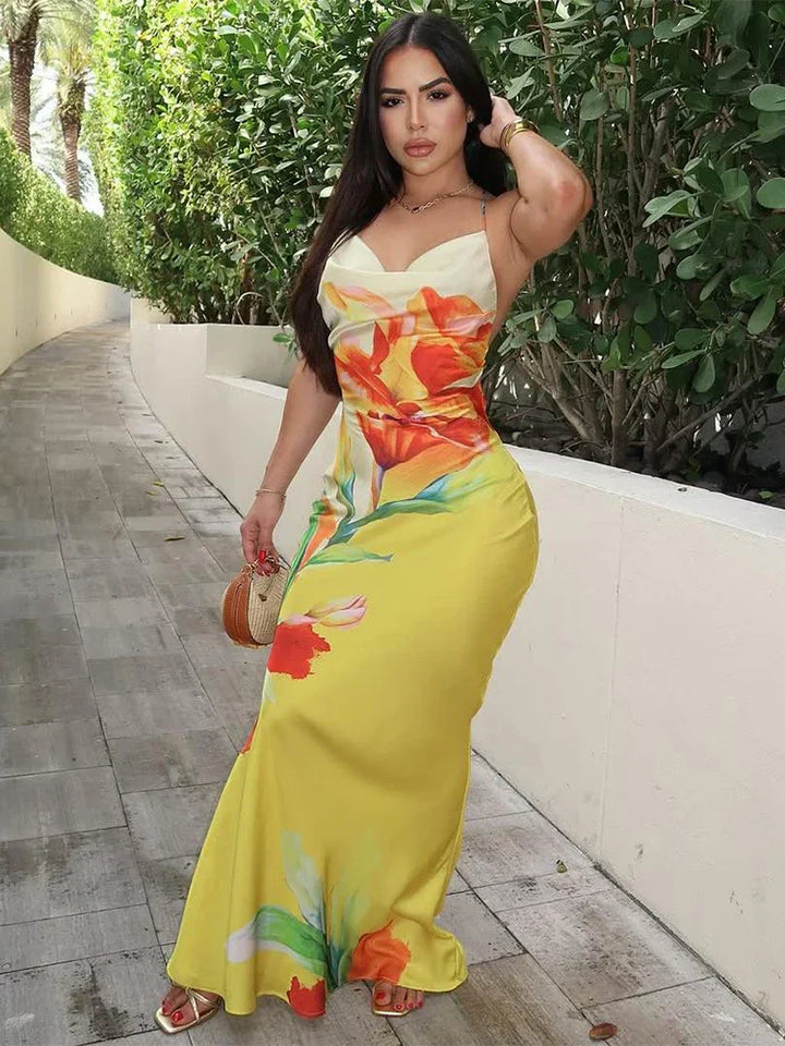 Amina | Stylish Floral Satin Maxi Dress