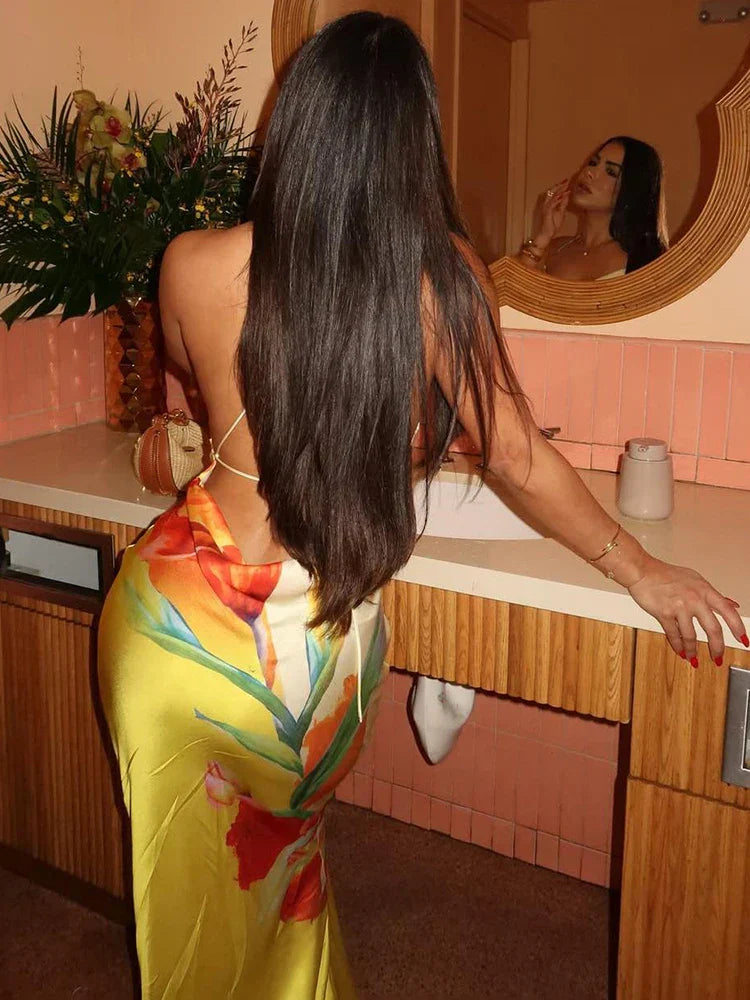 Amina | Stylish Floral Satin Maxi Dress