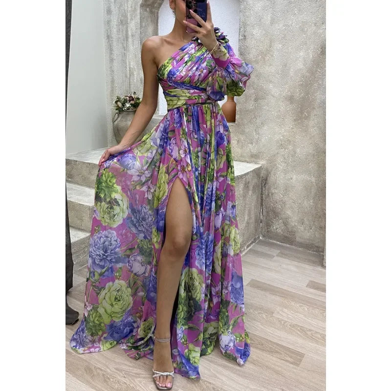 Aby | Elegant One-Shoulder Floral Dress