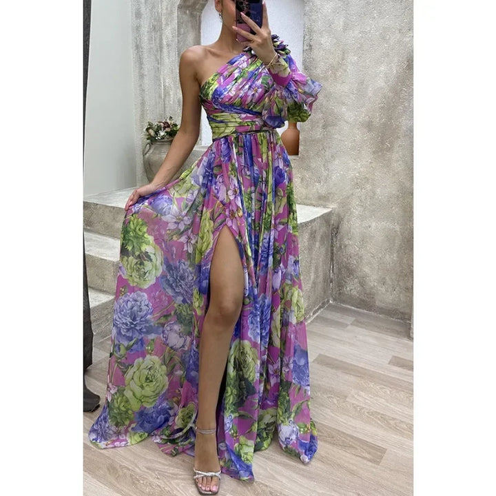 Aby | Elegant One-Shoulder Floral Dress