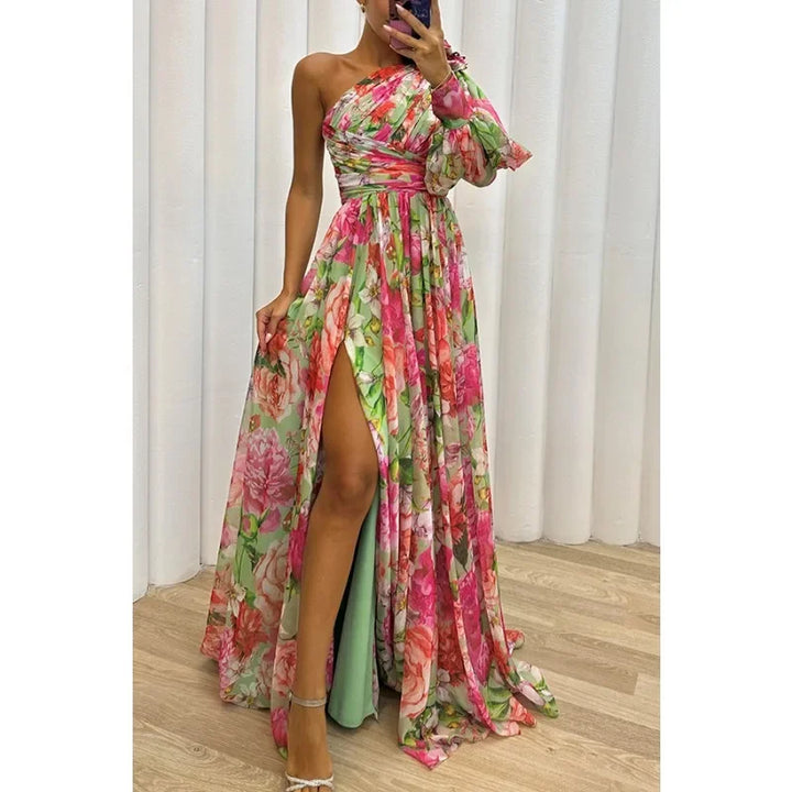Aby | Elegant One-Shoulder Floral Dress