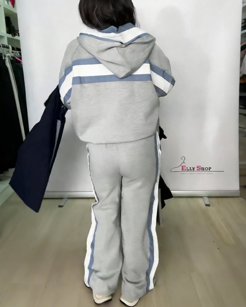 Casual Color-Block Two-Piece Sweat Suit