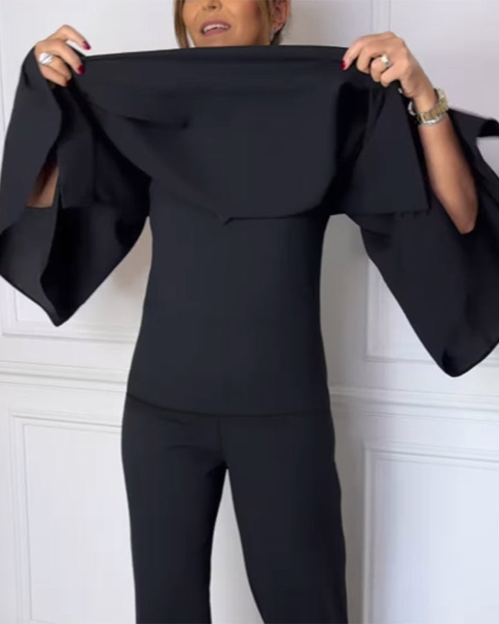 Elegant V-Neck Blouse with Butterfly Sleeves