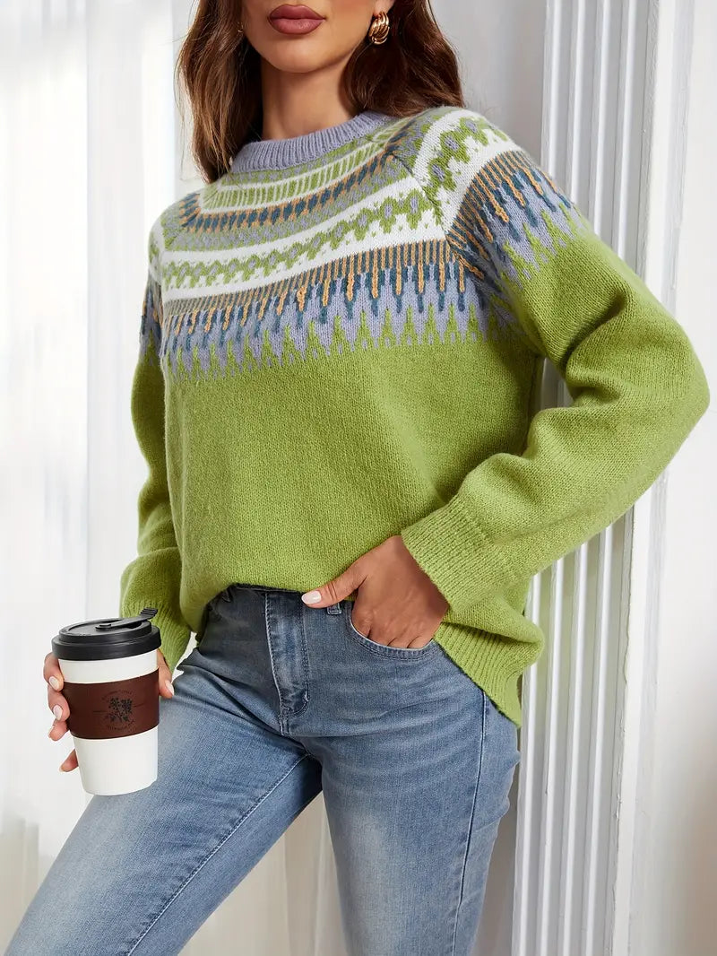 Bold Geo Pattern Sweater with Retro Style