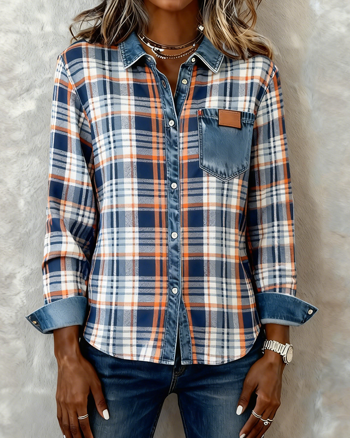 Trendy Long Sleeve Checkered Collar Shirt