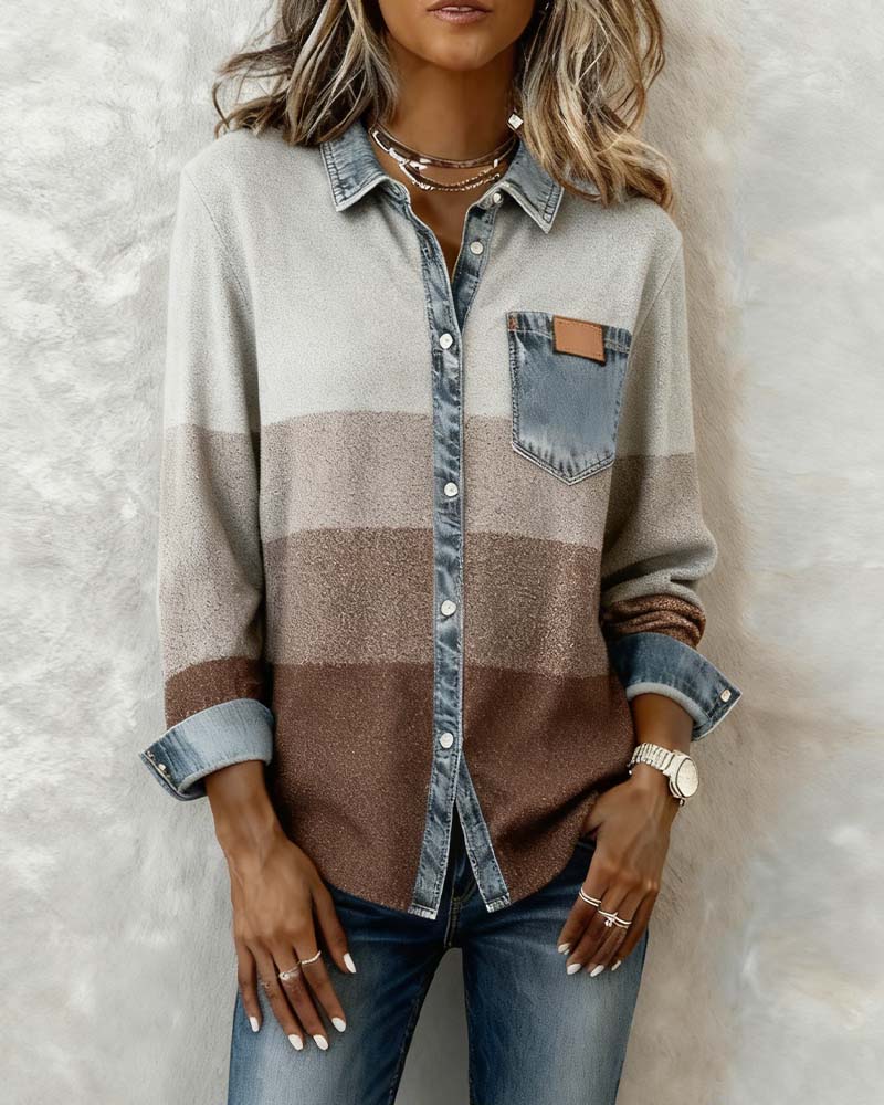 Patchwork Denim Button-Up Shirt