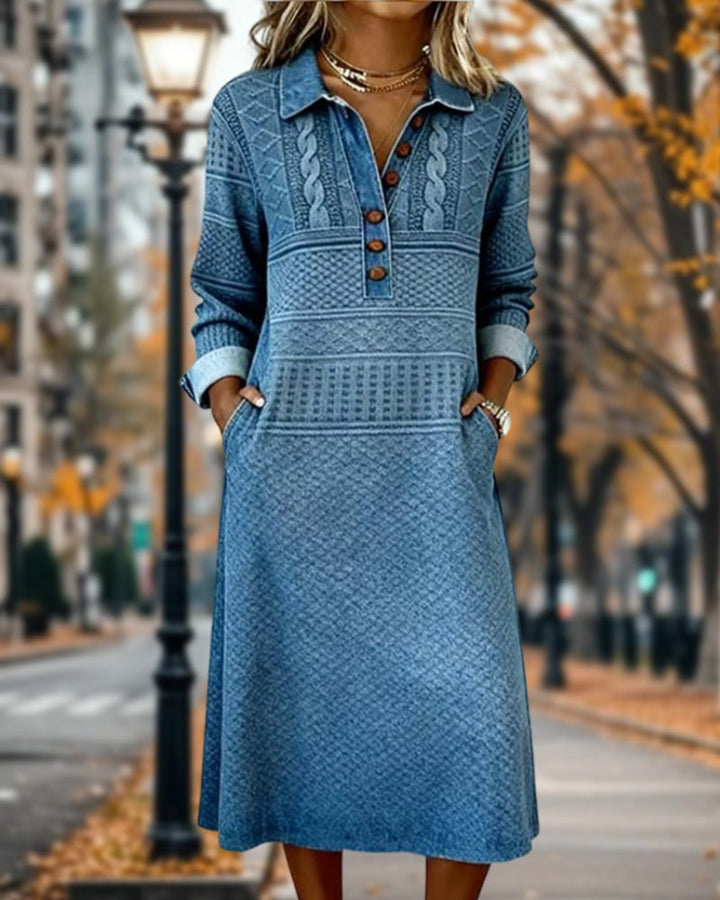 Trendy Half-Buttoned Collar Dress