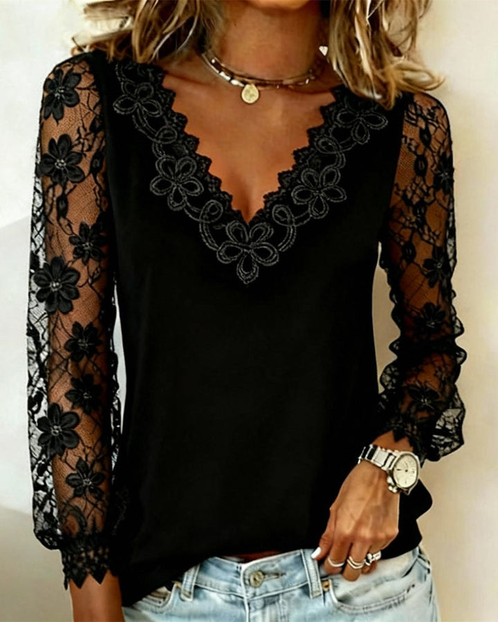 Stylish Long Sleeve Top with V-Neck