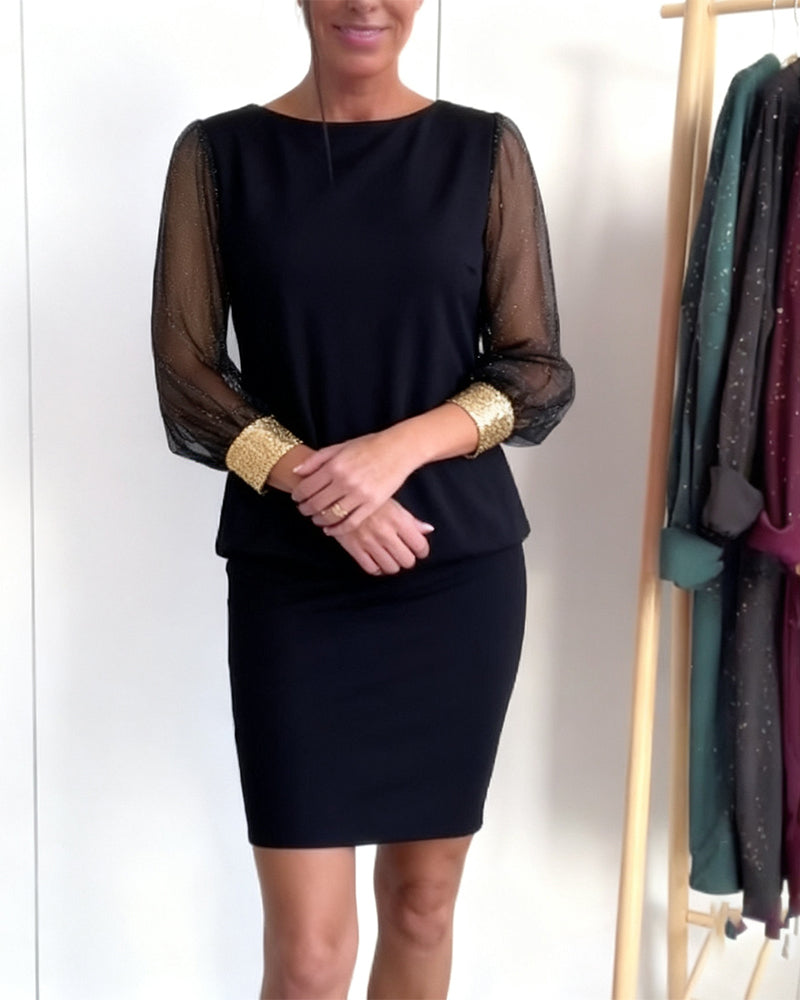 Contrast Color Tulle Dress with Long Sleeves