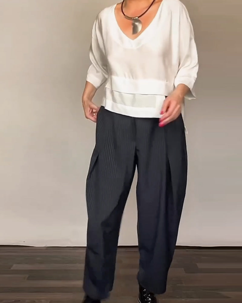 Casual Pants with Retro Stripes