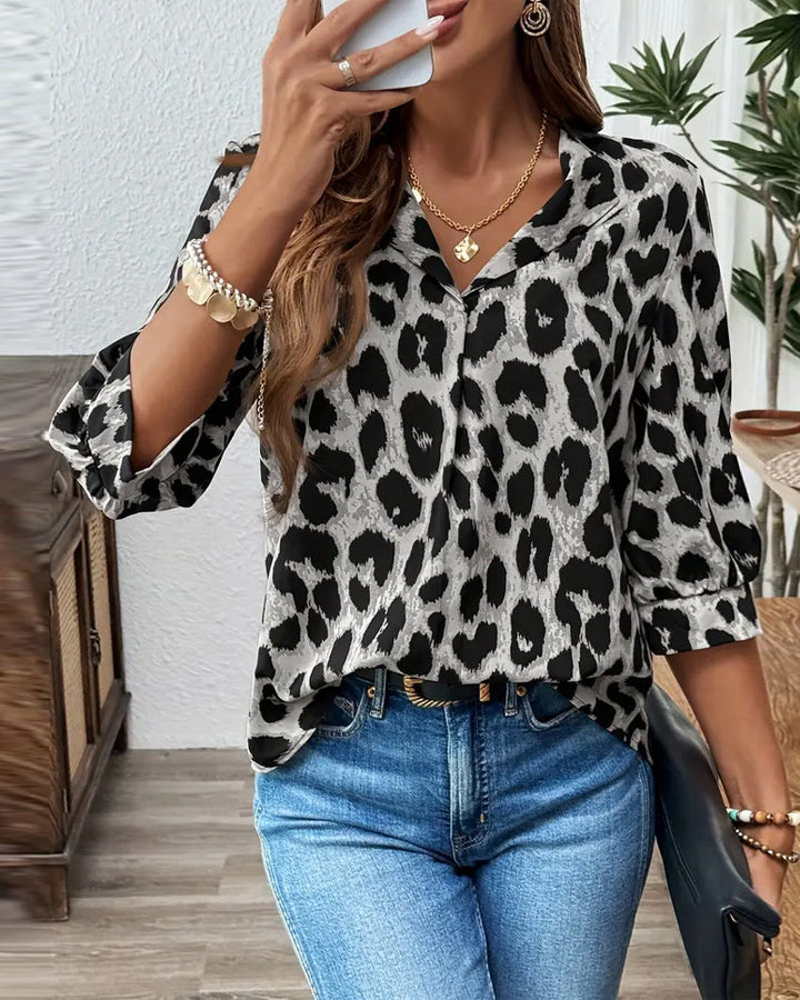 Blouse Half Sleeve Leopard Print Loose