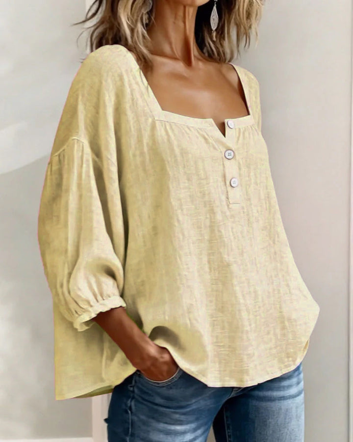 Simple Square Collar Long Sleeve Shirt