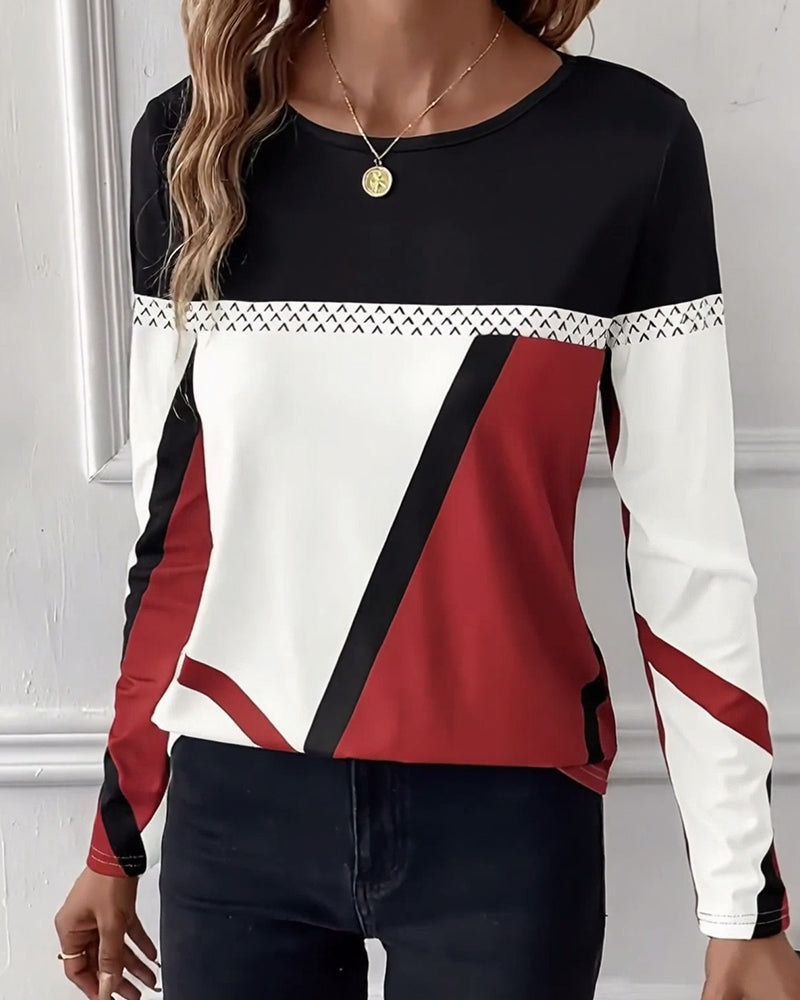 Casual Printed T-Shirt with Round Neck and Long Sleeves