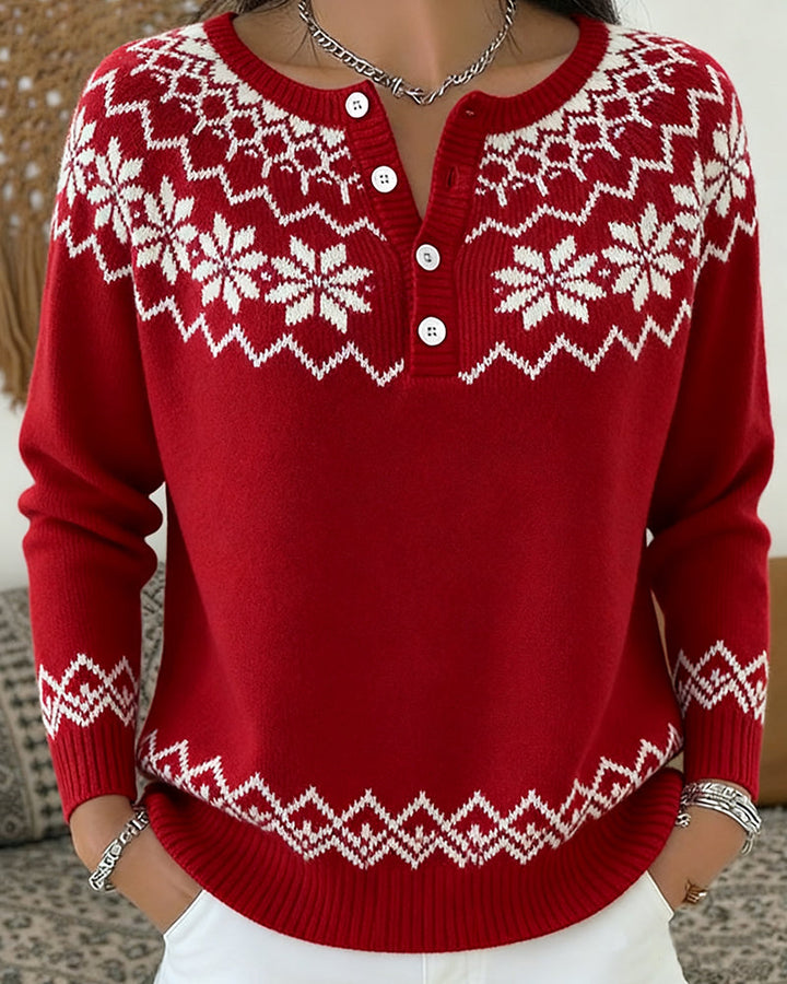 Snowflake Jacquard Sweater Demi-Open