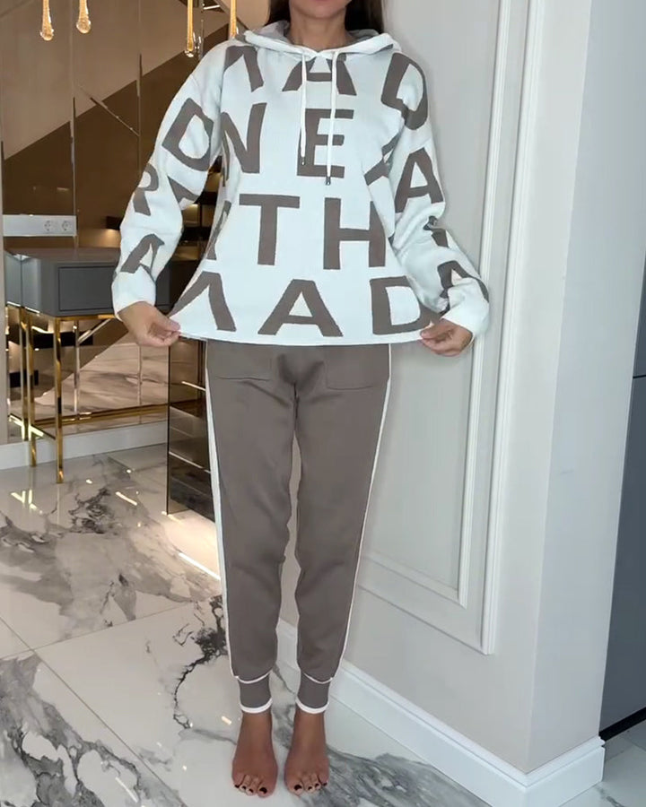 Two-Piece Hooded Set with Letter Print