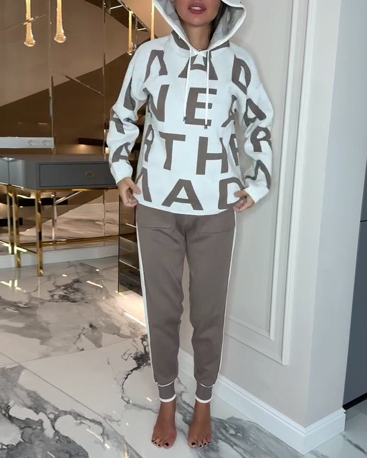 Two-Piece Hooded Set with Letter Print