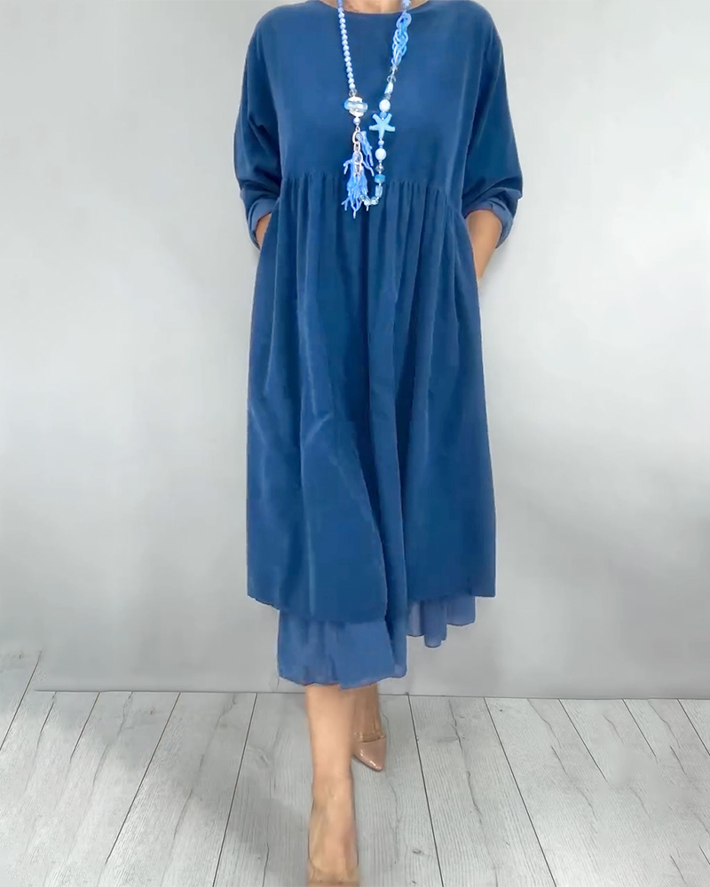 Loose Double Layer Mesh Patchwork Dress