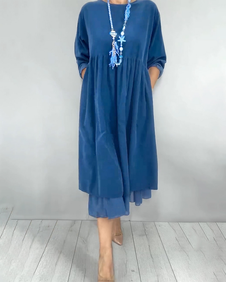 Loose Double Layer Mesh Patchwork Dress