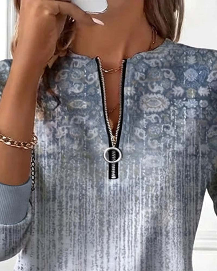 Sweatshirt with Zip Detail, Retro Print Design and Relaxed Vibe