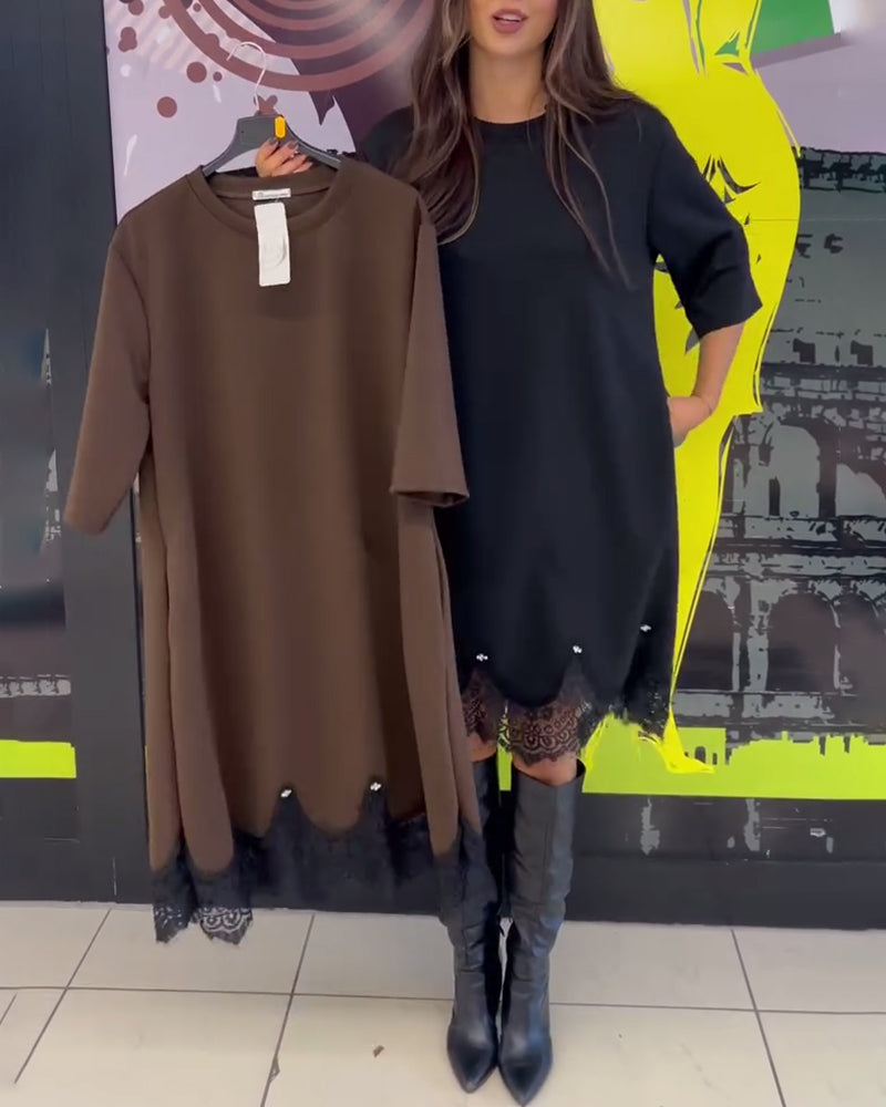 Elegant Lace Dress with Round Neck