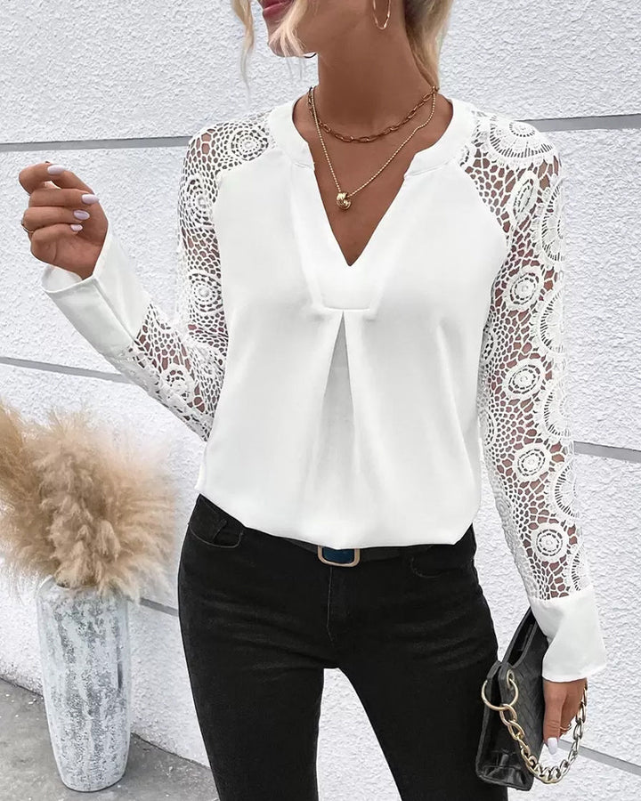 Ruffled Blouse with Long Sleeves and V-Neck