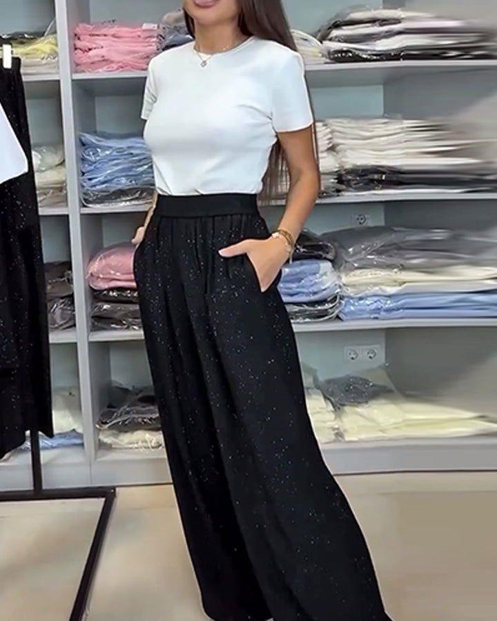 High Waist Elegant Shiny Wide Leg Pants