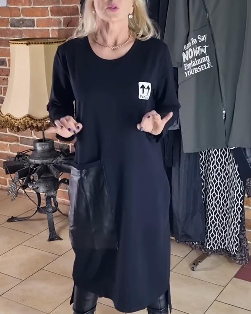 Plus Size Loose Dress PU Panels